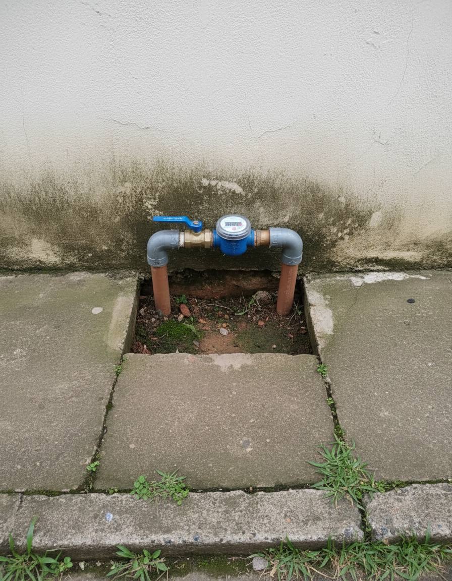 Hidrômetro no cavalete, em caixa de alvenaria